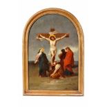 The Crucified Christ and the Descent of the Cross, a pair of oils on metal, European school, 18th/