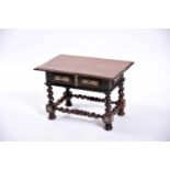 A small centre table, Brazilian rosewood, ripple moulded friezes, turned legs and stretchers, bronze