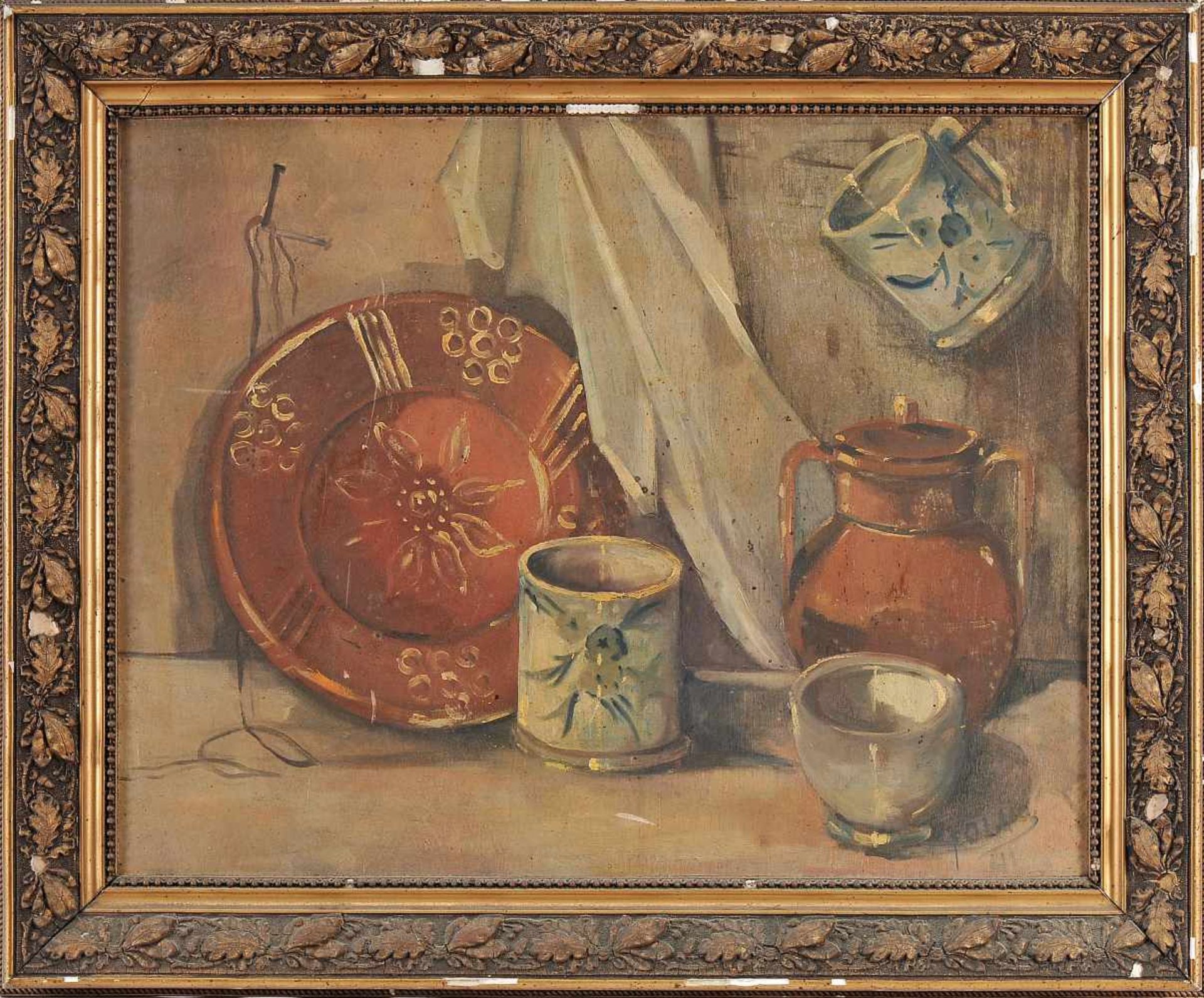 PEDRO OLAIO - 1903-1997, Still-Lives - Lobsters, fruits and mugs, three oils on plywood, minor - Bild 3 aus 4