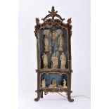 A "Lapinha" Oratory with eleven figures, rococo, carved, marbled, painted and gilt wood display