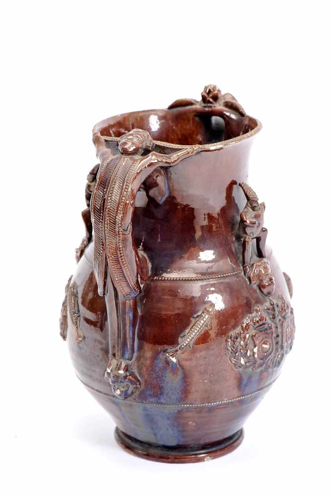 A Jug, glazed clay, decoration en relief and brown monogram "Coat of arms of the Empire of Brazil - Image 3 of 3