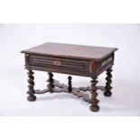 A Low Centre Table, Brazilian rosewood and Brazilian mahogany, ripple moulded friezes, padded drawer