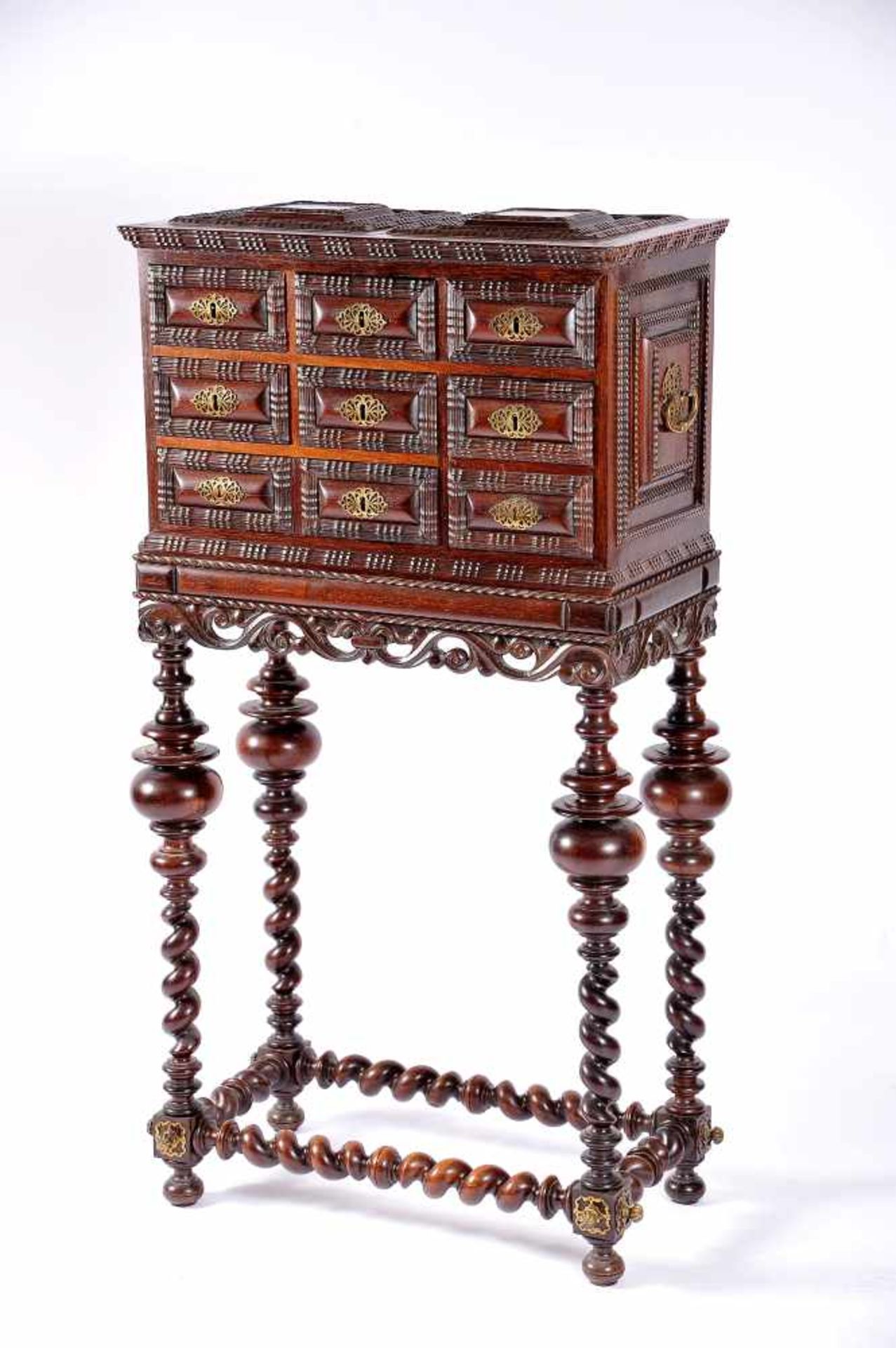 A Seven-drawer Cabinet simulating nine with Stand, Brazilian rosewood, top, sides and front of the