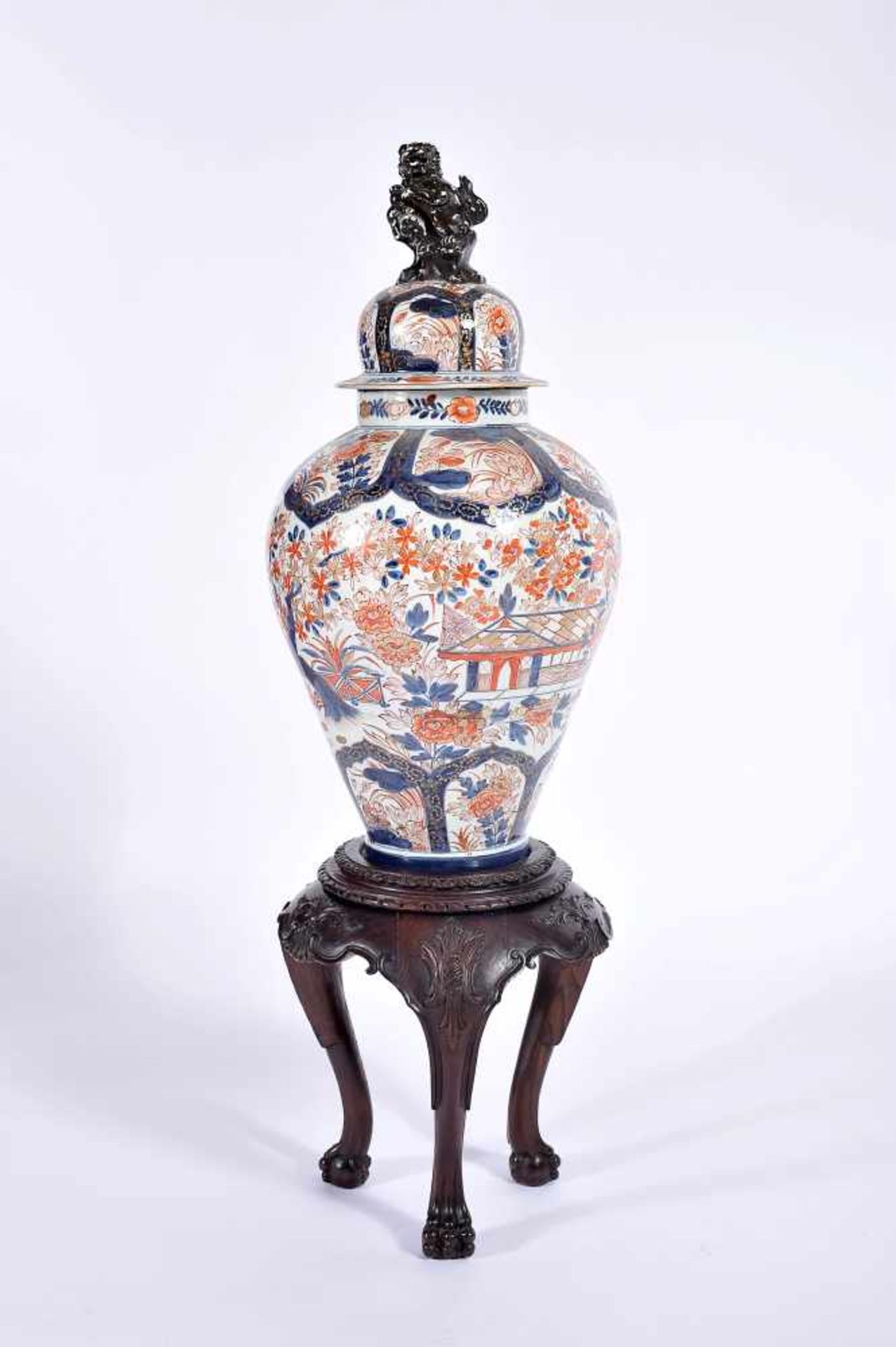 A Covered Large Vase, Japanese porcelain, «Imari» decoration "Flowers", Meiji period (1868-1912),