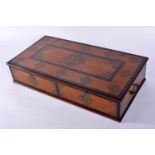 A Narrow Large Chest with Front Simulating Two Drawers, teak, partial ebony lined, lozenges and