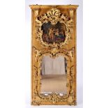 A Pier Glass, D. José I, King of Portugal (1750-1777), carved and gilt wood, upper part with oil