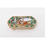 A Snuff Box, 800/1000 silver, painted enamel cover "La musette (shepherd and shepherdess in