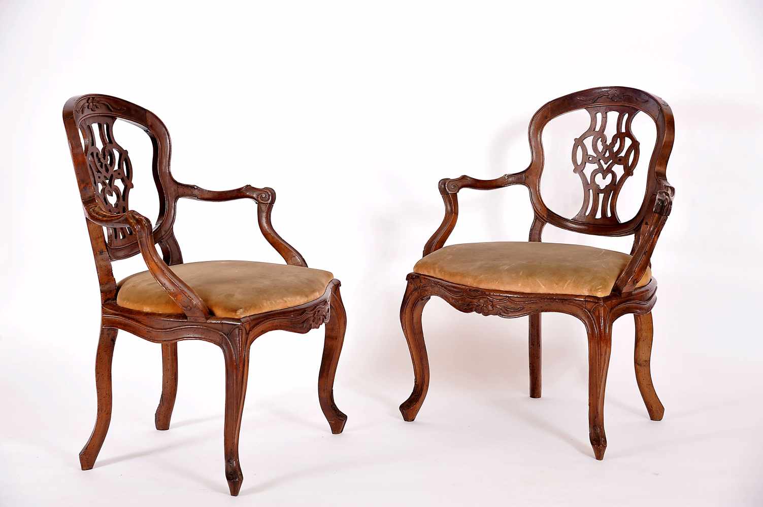 A Pair of Fauteuils, D. José I, King of Portugal (1750-1777), carved walnut, scalloped and pierced