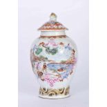 A Covered Tea Caddy, Chinese export porcelain, polychrome and gilt decoration "European sea