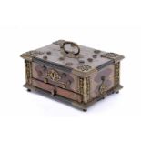 A Box with Drawer, sissoo, pierced copper and bronze applications, interior with compartment,