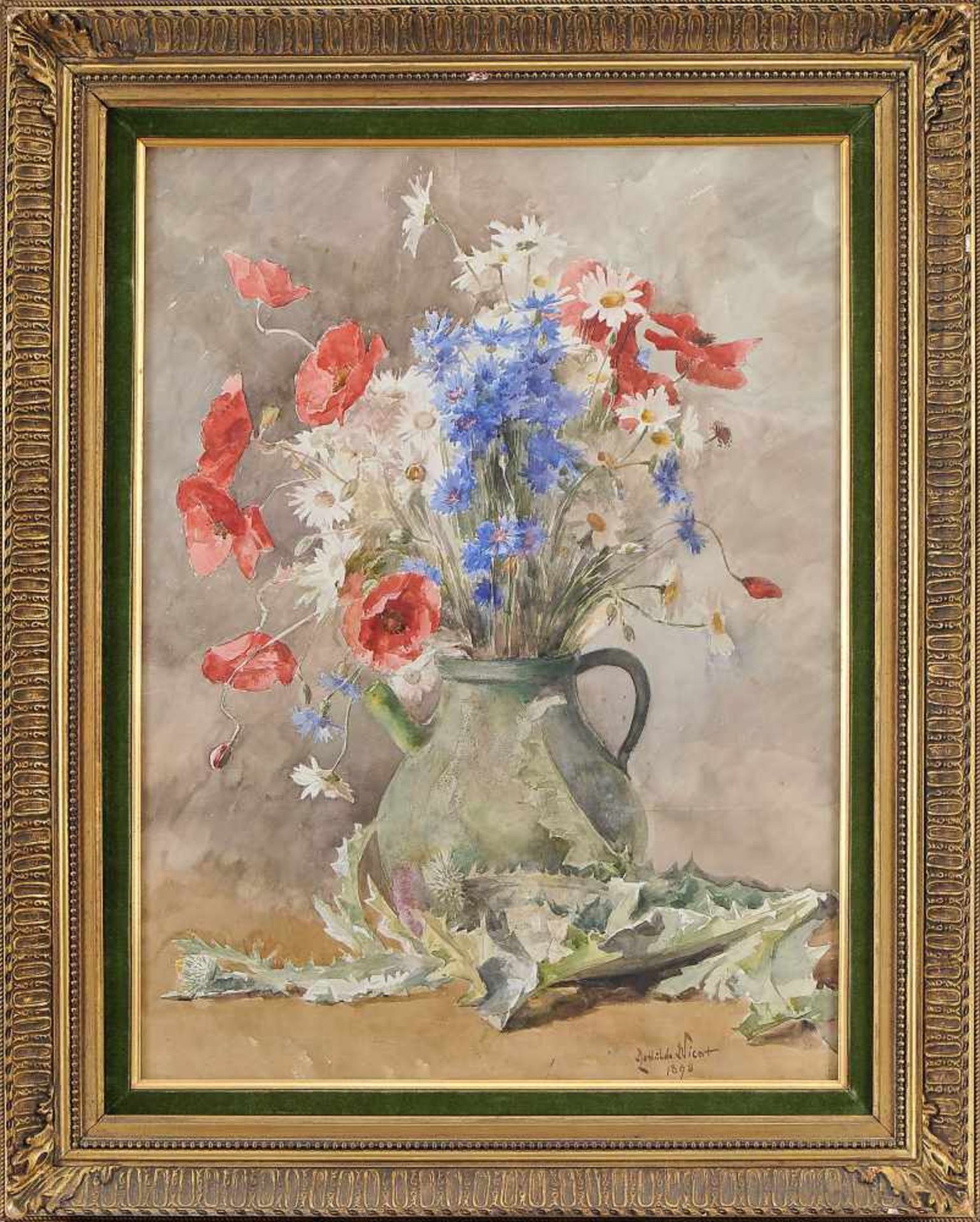 Still-Life - Vase with flowers, watercolour on paper, signed MATHILDE NICOT and dated 1898, Dim. -