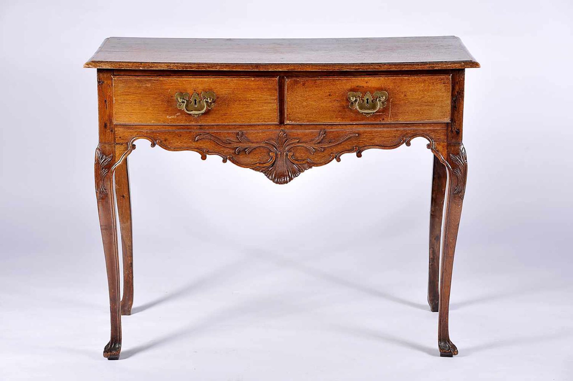 A Two-drawer Side Table, D. José I, King of Portugal (1750-1777), carved Brazilian mahogany, oak