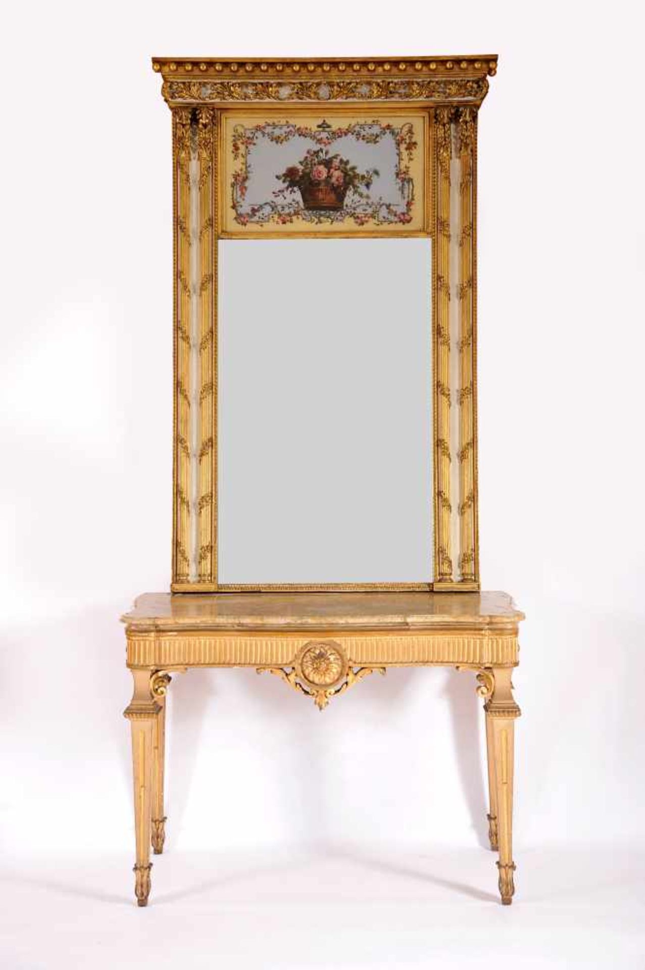 A Pier Glass, D. Maria I, Queen of Portugal (1777-1816), painted and gilt wood, carved columns,