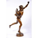 "Le vainqueur au combat de coqs", bronze sculpture, French, 19th/20th C., signed A. FALGUIERE (