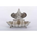 An Inkstand, 833/1000 silver, decoration en relief, swan-shaped wing sculpture en ronde-bosse,