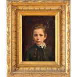 A Female portrait, oil on wood, Portuguese school, 19th C., small restoration, unidentified