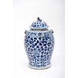 A Pot with Cover, Chinese porcelain, blue decoration "Flowers", cover's finial and rope holders en