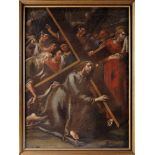 Christ carrying the Cross, oil on canvas, Portuguese school, 18th C., relined, restoration, Dim. -