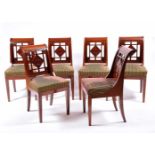 A Set of Six Chairs, Empire style, mahogany, pierced back splats with carved centre "Cup",