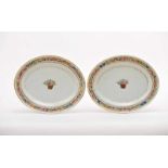 A Pair of Oval Platters, Chinese export porcelain, polychrome and gilt decoration "Basket with