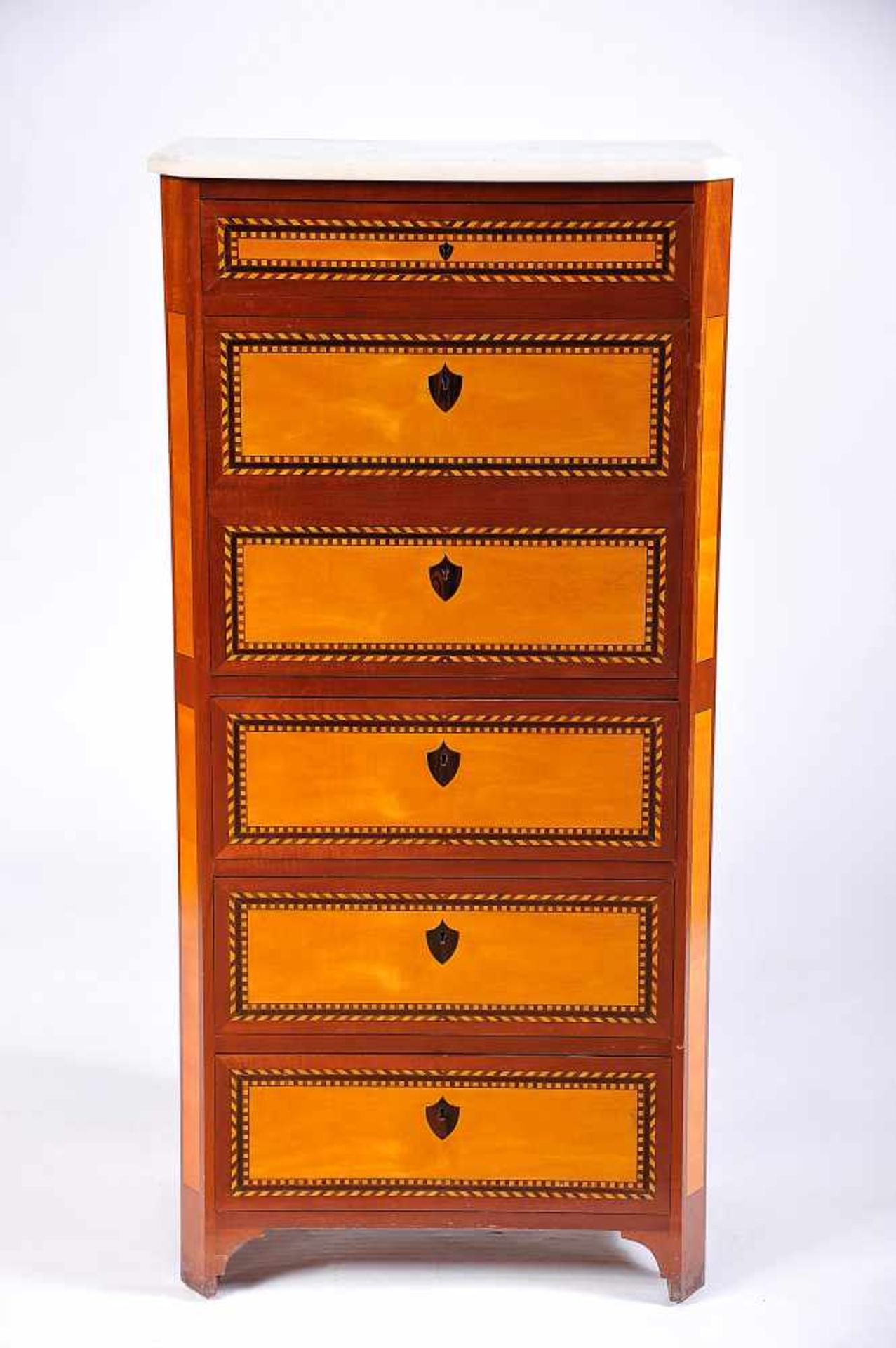 Secrétaire «à abattant», mahogany, thornbush drawers front with Brazilian rosewood and boxwood