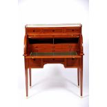 A Cylinder Desk, mahogany, Brazilian rosewood locks' escutcheons, oak interior, gilt bronze mounts