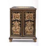 A Cabinet, black lacquered wood, doors with application of carved alabaster plaques "Flowers",