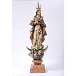 OUR LADY OF THE IMMACULATE CONCEPTION, gilt and polychrome wood carving, Portuguese, 18th C.,