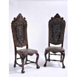 A Pair of High Back Chairs, D. João V (King of Portugal) style, carved Brazilian rosewood, 'claw-