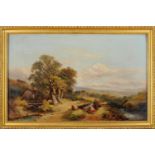 Countryside with river, oil on canvas, European school, 19th C., small hole on the canvas,