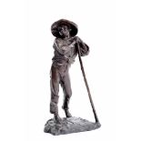 JOÃO DA SILVA -1880-1960, A Shepherd, bronze sculpture, signed and dated Monforte - 1924, casting