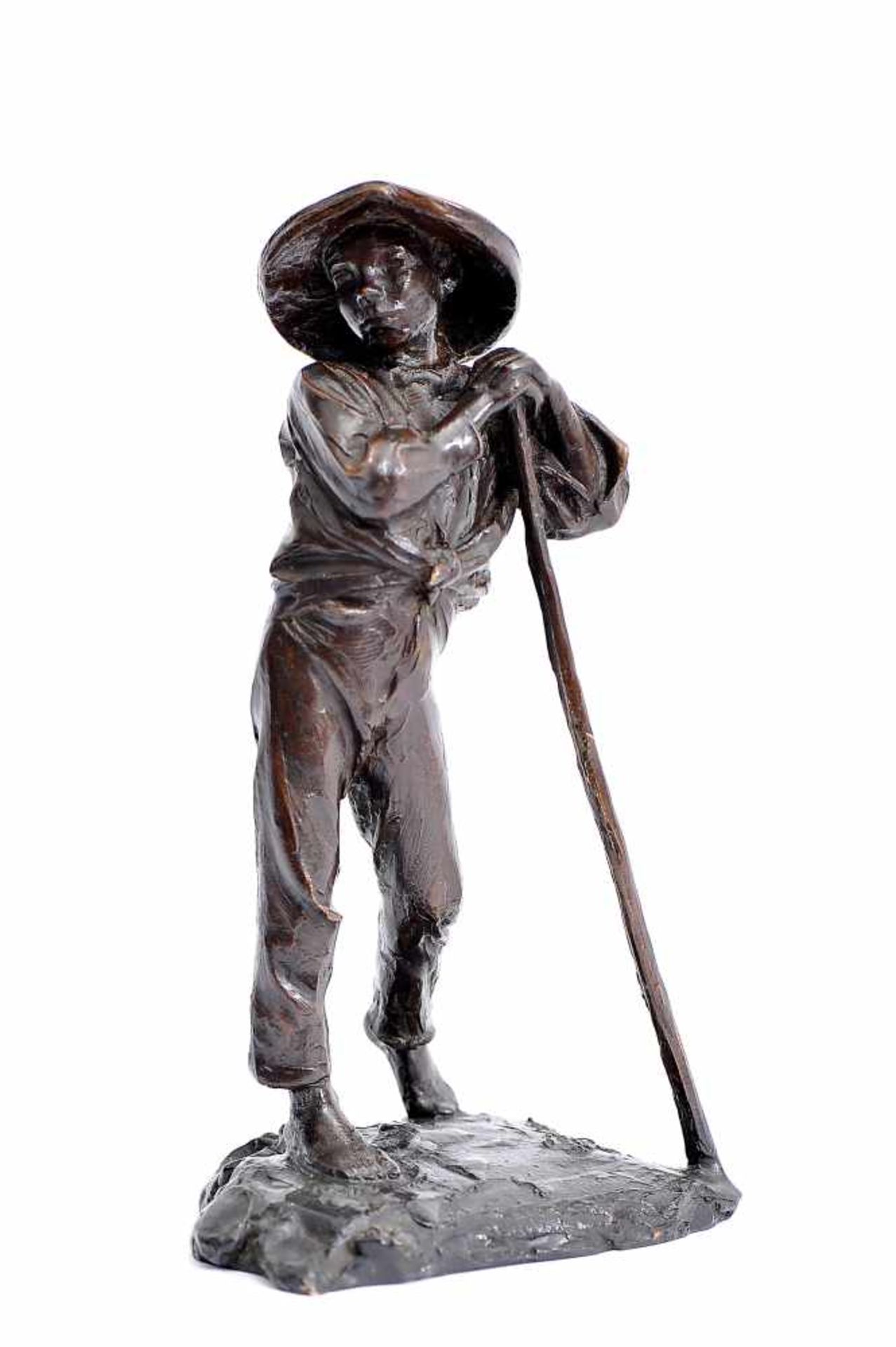 JOÃO DA SILVA -1880-1960, A Shepherd, bronze sculpture, signed and dated Monforte - 1924, casting