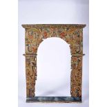 A Niche Frame, carved and painted wood, Portuguese, 17th/18th C., restoration, minor faults and