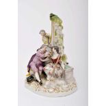 The gallant shepherd, set of Meissen porcelain sculptures, polychrome and gilt decoration, German,