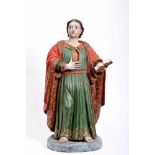 Saint John the Evangelist with reliquary on his chest, polychrome and gilt wooden sculpture,