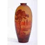 A Vase, Art Nouveau, cast glass, decoration in shades of burgundy "Landscape with trees" en