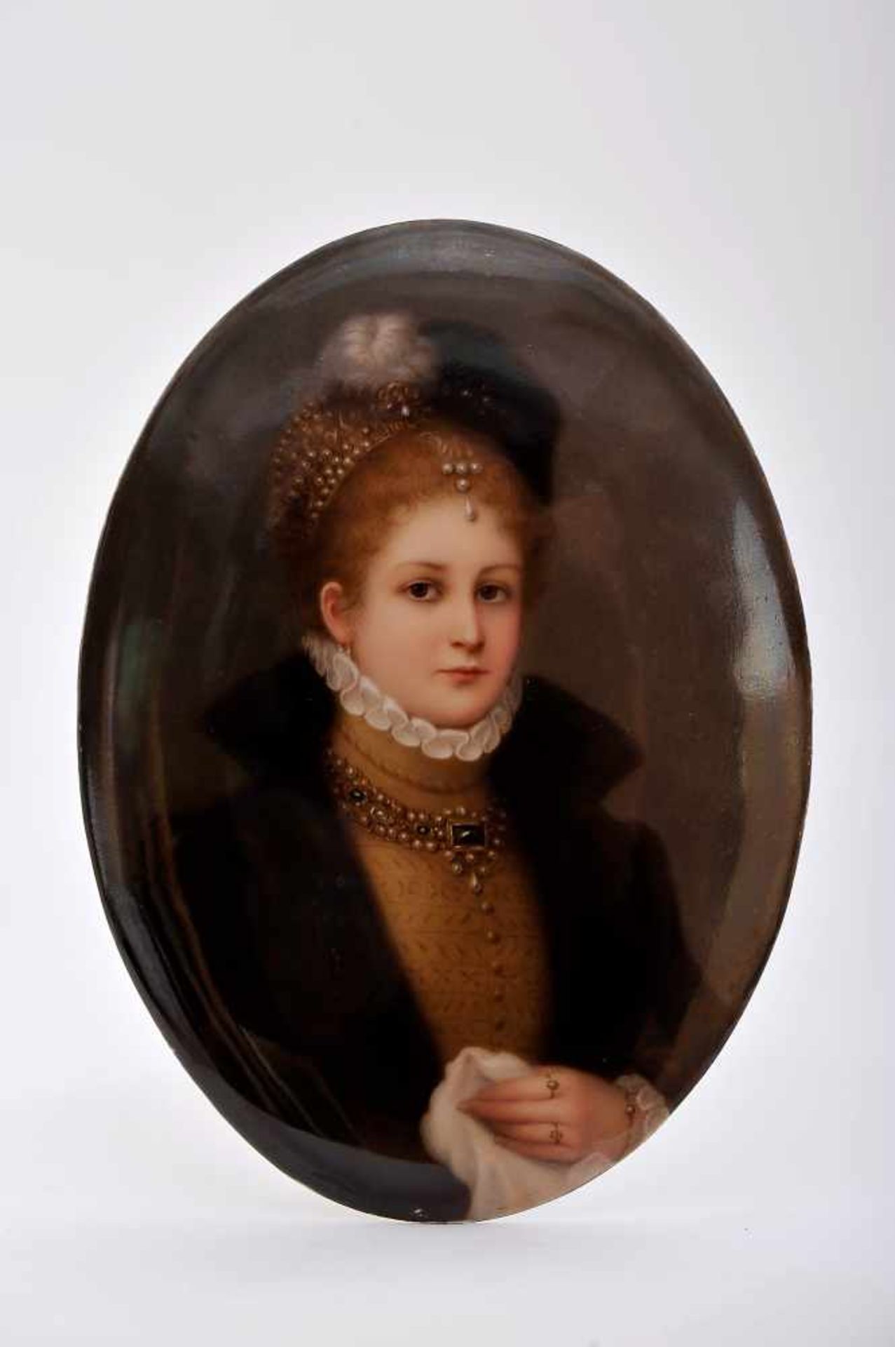 Portrait of a Lady, painted KPM porcelain plaque, polychrome decoration, German, 19th C. (2nd half),