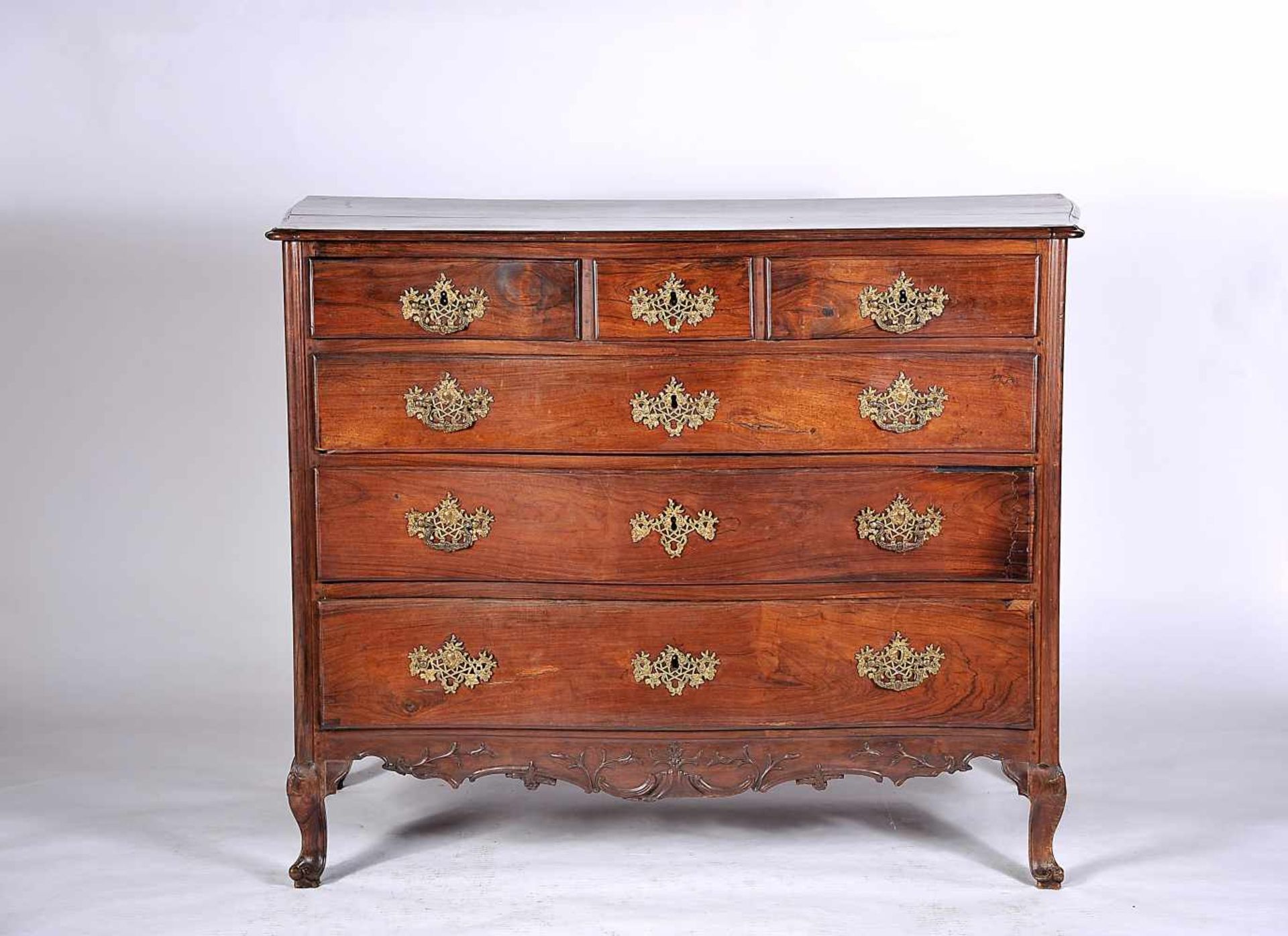 A Chest of Drawers, D. José I, King of Portugal (1750-1777), carved Brazilian rosewood, scalloped,