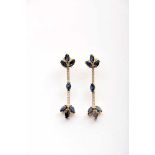 A Pair of Earrings, 800/1000 gold, set with 14 navette cut sapphires with an approximate weight of 4