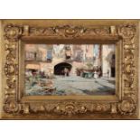 A Market, oil on canvas, Italian school, 19th/20th C., relined, signed PRATELLA (probably Attilio