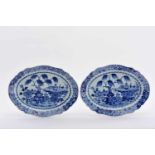 A Pair of Scalloped Platters, Chinese export porcelain, blue decoration "Oriental landscape",