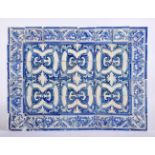 Fleurons, forty-eight tiles panel, blue and white decoration, Portuguese, 17th C., replaced part