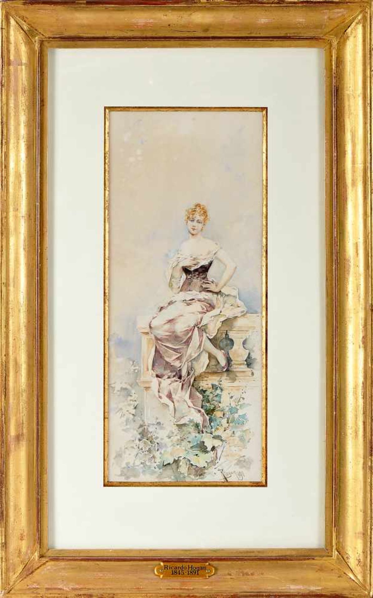 RICARDO HOGAN - 1843-1890, A Female Figure, watercolour on paper, signed and dated 1890, Dim. - 40 x