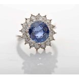 A Ring, 500/1000 platinum, set with an oval cut sapphire with an approximate weight of 3.70 ct.