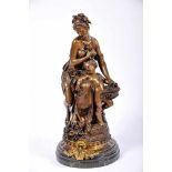 Venus and Cupid, patinated and gilt bronze sculpture, marble base, French, 19th C., signed A.