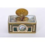 "Singing bird" Music Box, gilt and guilloche bronze, application of polychrome enamels "Gallant