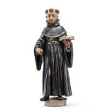 An Augustinian Saint, polychrome and gilt wood carving, Portuguese, 17th C., faults on both