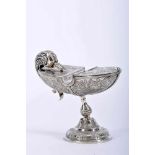 A Naveta, silver, chiselled decoration, Spanish, 19th C., signs of use, bruises, faults and defects,