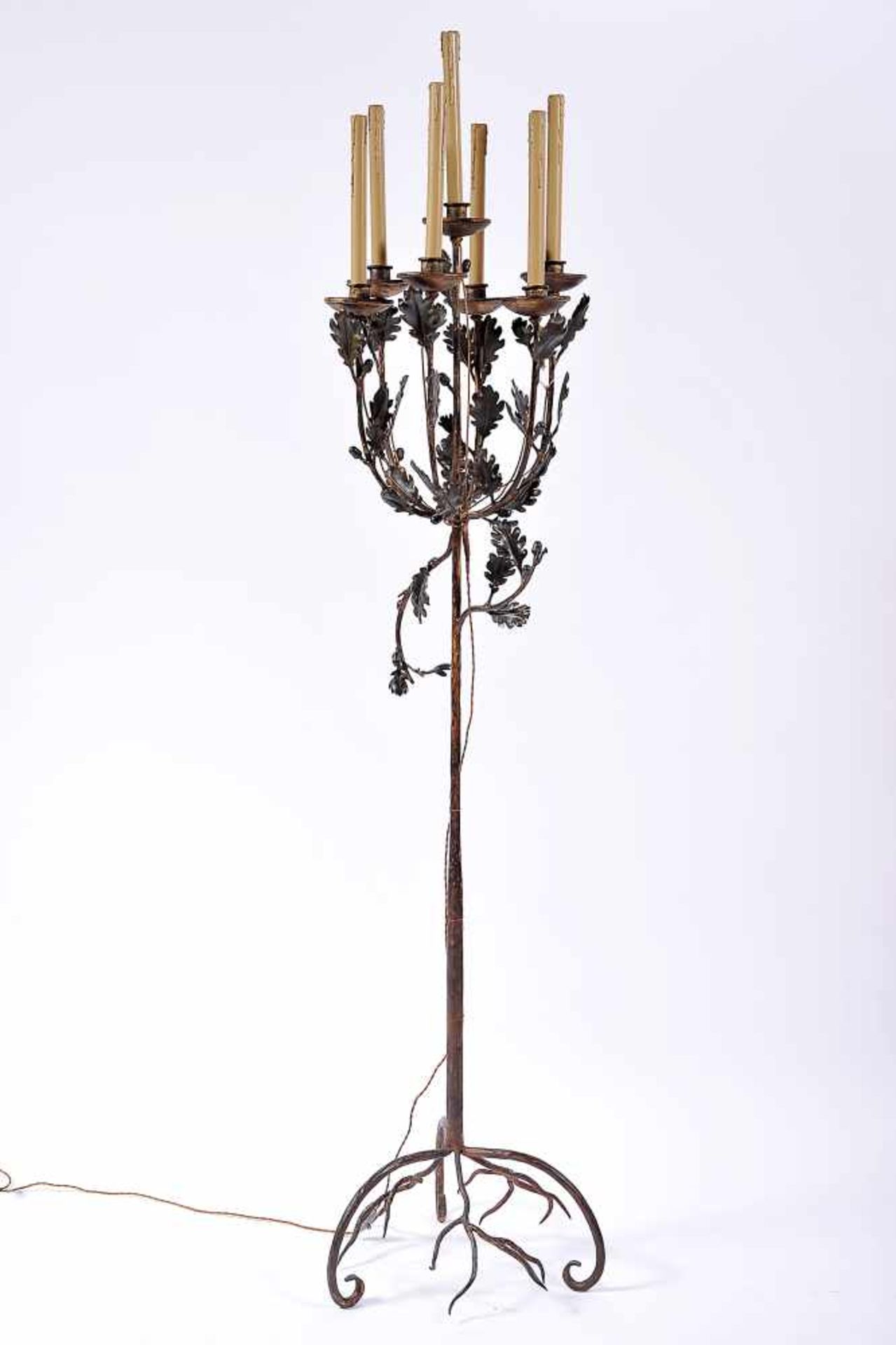 A Seven-light Floor Lamp, iron, scalloped decoration "Oak leaves and acorns", European, 19th/20th