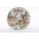A Dish, Chinese export porcelain, polychrome and gilt «Famille Verte» decoration "Landscape with